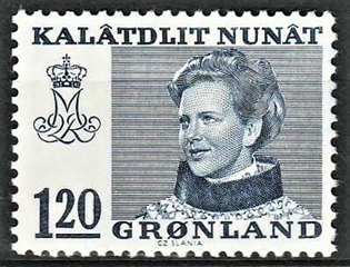 FRIMÆRKER GRØNLAND | 1974 - AFA 91 - Dronning Margrethe - 120 øre blå - Postfrisk